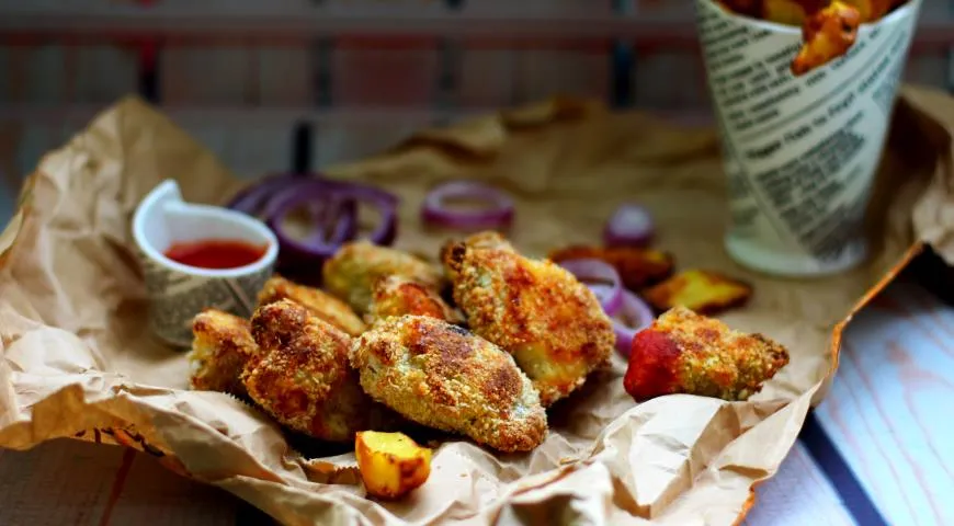 Nuggets de pui pane dublu la cuptor